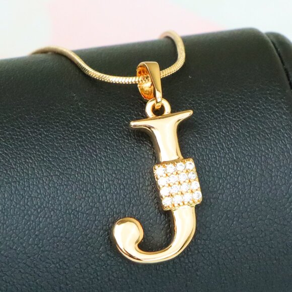 "Rose Gold J Initial Pendant with Crystal Detailing for Women, XPPT1421 - Picture 1 of 12